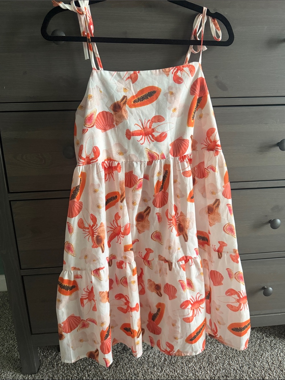 Women's White & Orange Seashell Print Tie-Shoulder Sundress